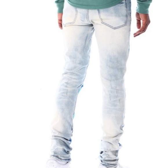 NWT!!!! Mens stylish skinny jeans w/ fashion flame/skull appliqués ; SZ 42W - Picture 4 of 5